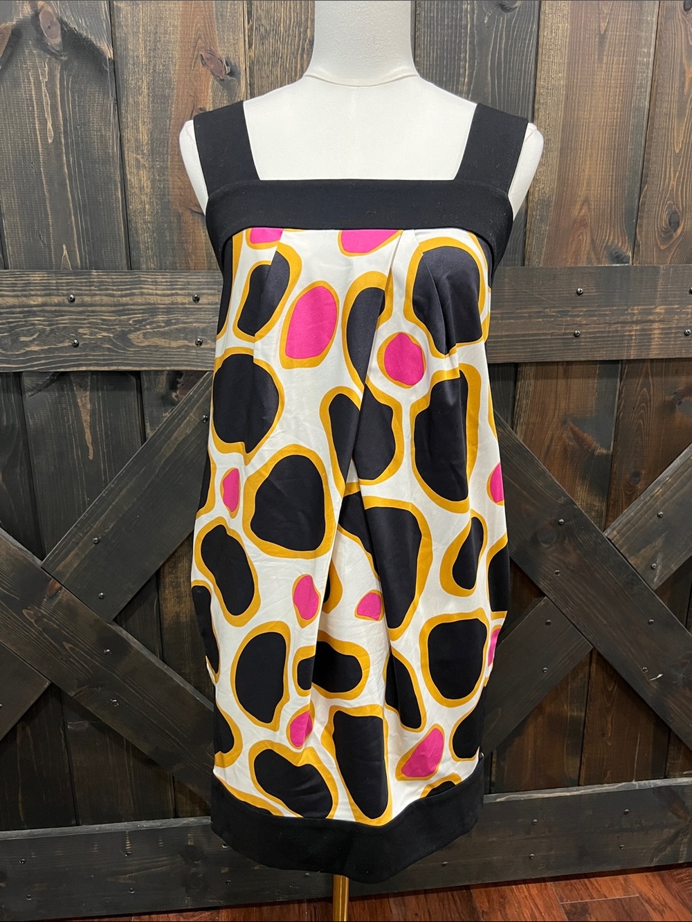 Diane von Furstenberg DVF Payne Silk Tulip Bubble Dress Mod Stone Print 4 Y2K